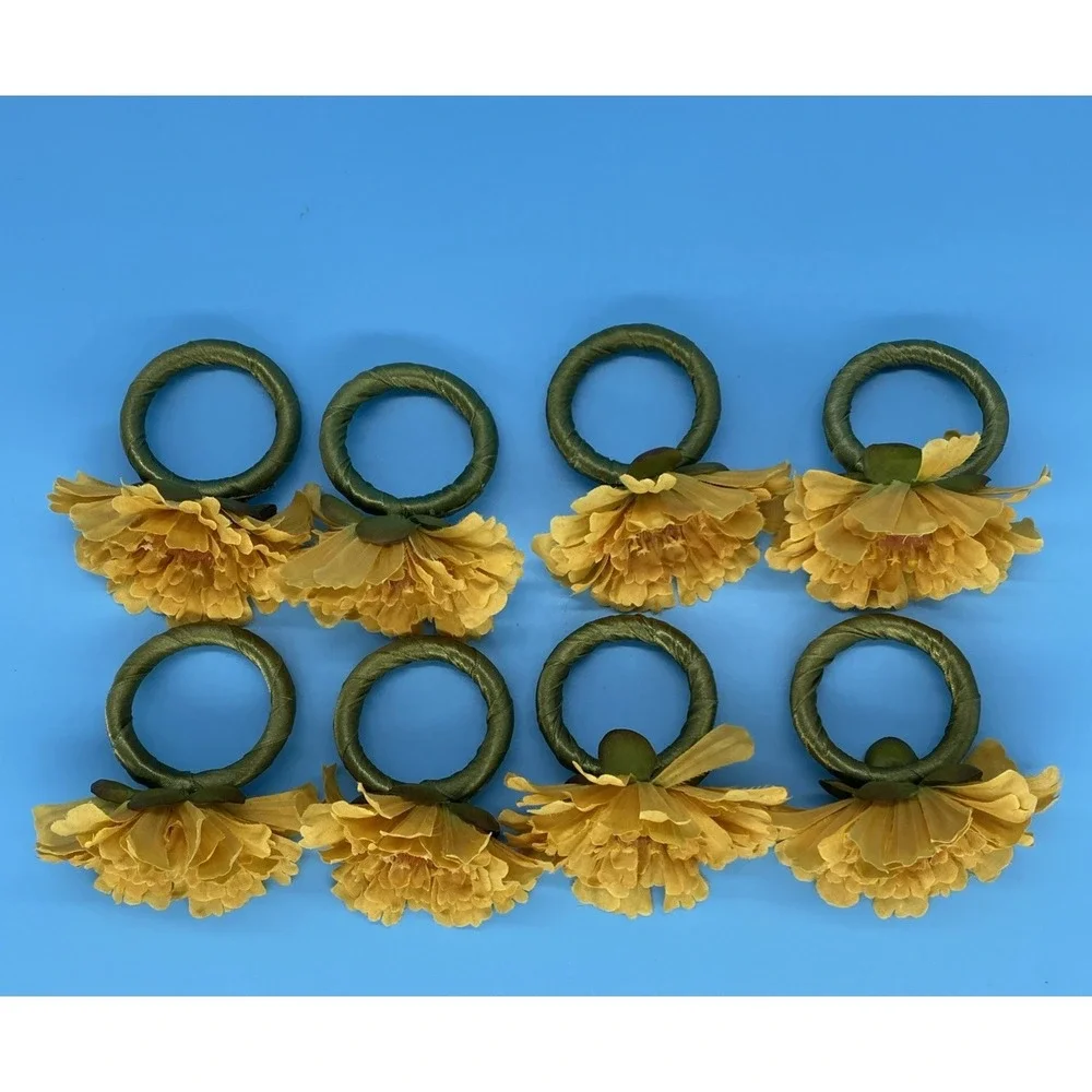 Vintage Flower Napkin Rings Set 8 Marigold Shabby Chic Cottagecore Retro